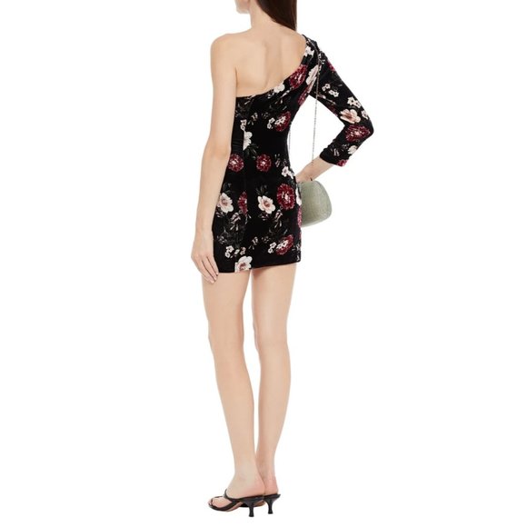 Nicholas One Shoulder Floral Velvet Mini Dress - NEW - Picture 2 of 12